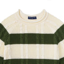 Forest Striped Cable Knit Roll neck Sweater