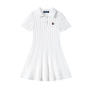 Cable Knit Polo Dress in White