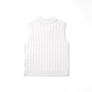Cable Knit Sleeveless Polo Shirt in White