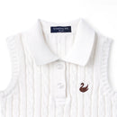 Cable Knit Sleeveless Polo Shirt in White
