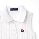 Cable Knit Sleeveless Polo Shirt in White