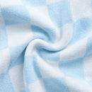 Blue Checker Knit Long Sleeve Crewneck Sweater