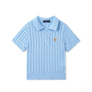 Cable Knit Polo Sweater in Baby Blue