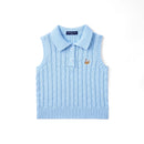 Cable Knit Sleeveless Polo Shirt in Baby Blue