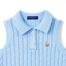 Cable Knit Sleeveless Polo Shirt in Baby Blue