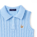 Cable Knit Sleeveless Polo Shirt in Baby Blue