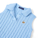 Cable Knit Sleeveless Polo Shirt in Baby Blue