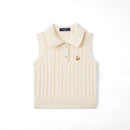 Cable Knit Sleeveless Polo Shirt in Cream