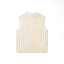 Cable Knit Sleeveless Polo Shirt in Cream
