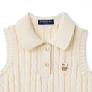 Cable Knit Sleeveless Polo Shirt in Cream