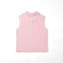 Cable Knit Sleeveless Polo Shirt in Pink