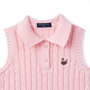 Cable Knit Sleeveless Polo Shirt in Pink