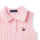 Cable Knit Sleeveless Polo Shirt in Pink
