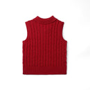 Cable Knit Sleeveless Polo Shirt in Red Xmas