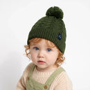 Cable Knit Pom Beanie in Forest Green