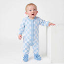 Blue Checker Baby Knit Button Romper