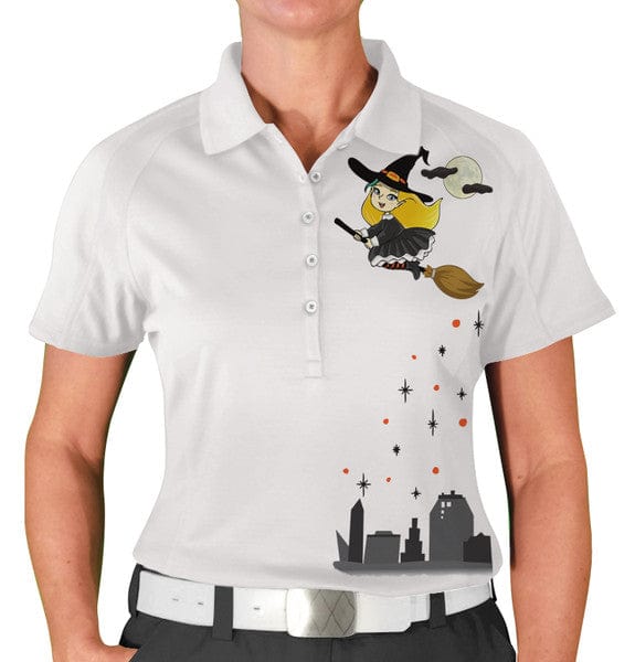 Golf Knickers: Womens Halloween Golf Shirt - Flying Witch Clothing
