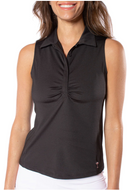 Golftini: Women's Sleeveless Ruched Polo - Black Clothing
