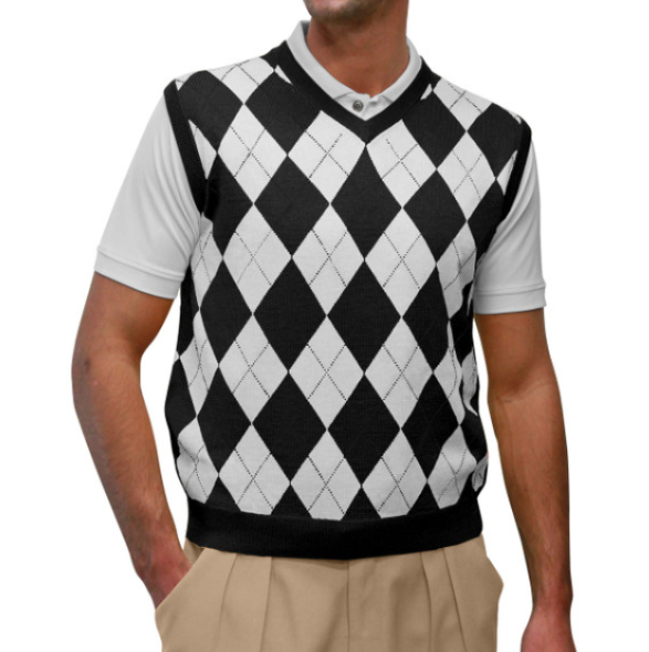 Golf Knickers: Men's Argyle Sweater Vest - Black/White