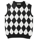 Golf Knickers: Men's Argyle Sweater Vest - Black/White Clothing