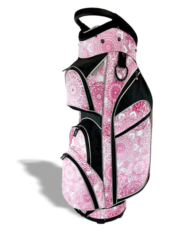 Taboo Fashions: Ladies 14 Way Designer Women's Golf Cart Bag with Cooler - Pink Mandala