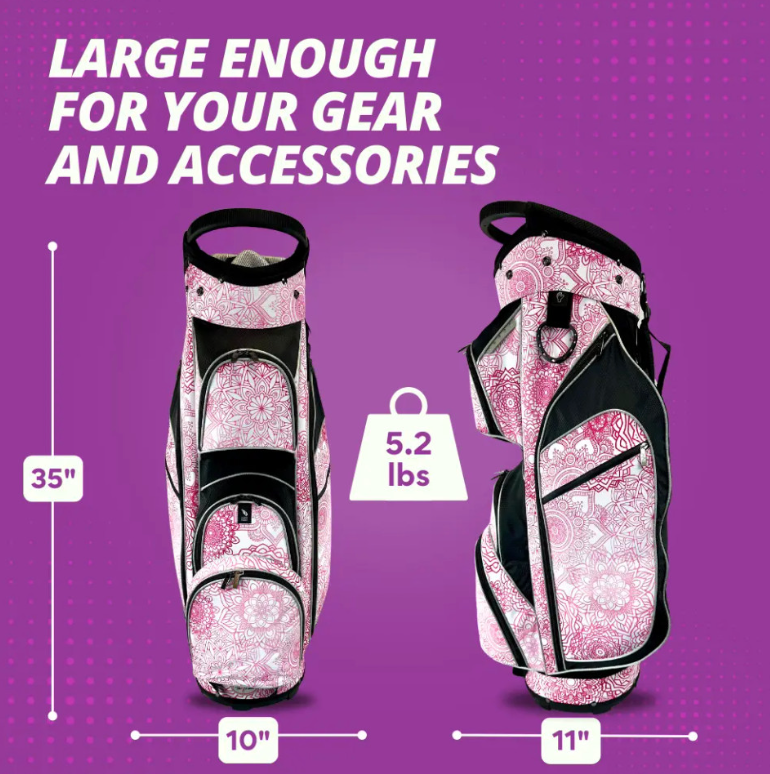 Taboo Fashions: Ladies 14 Way Designer Women's Golf Cart Bag with Cooler - Pink Mandala