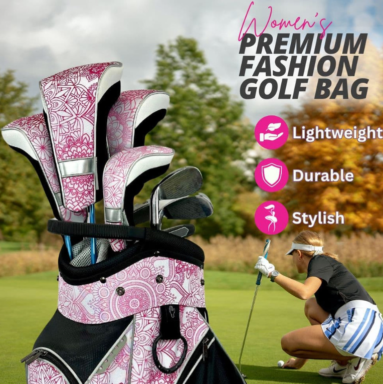 Taboo Fashions: Ladies 14 Way Designer Women's Golf Cart Bag with Cooler - Pink Mandala