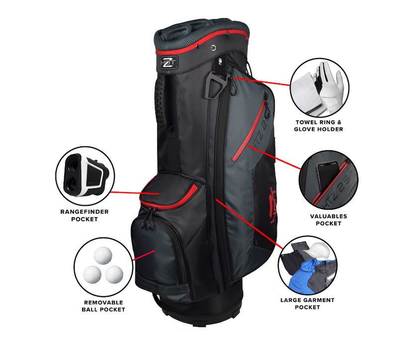 Hot-Z Golf: 2.5 Cart Bag - Black/Grey/Red