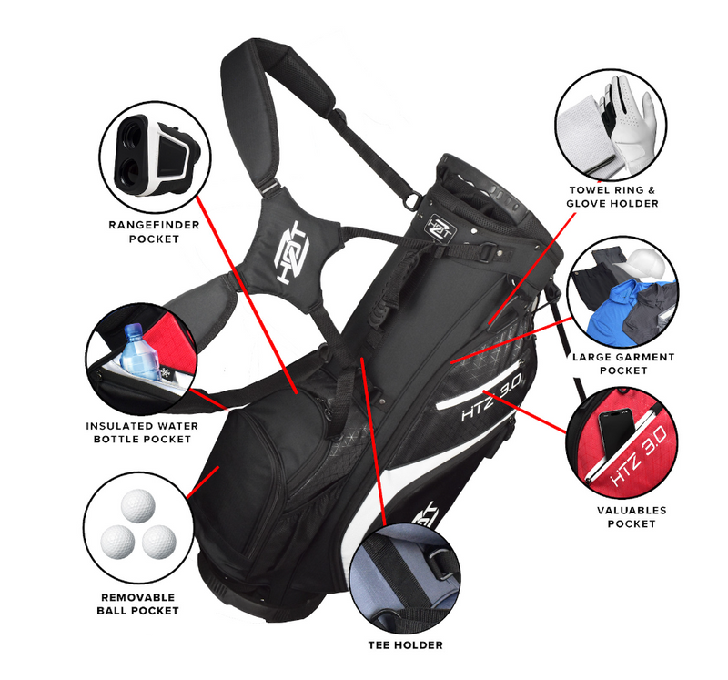 Hot-Z Golf: 3.0 Stand Bag - Black/Black/White