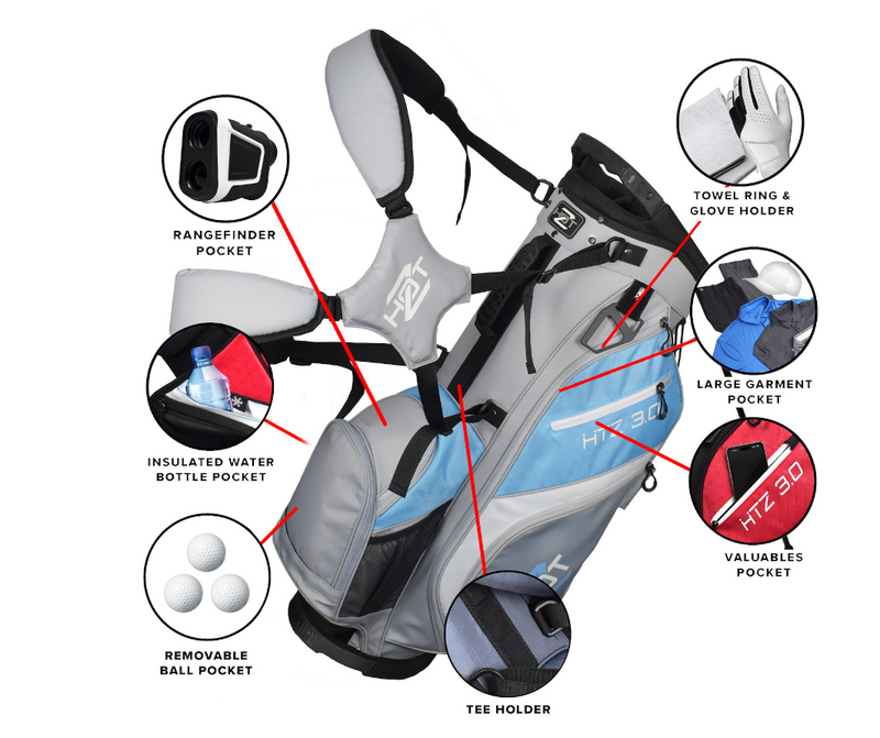 Hot-Z Golf: 3.0 Stand Bag - Grey/Light Blue/White