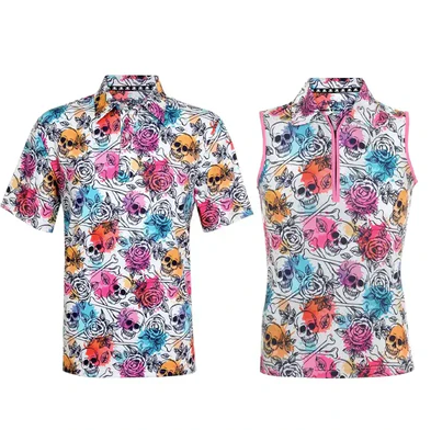Tattoo Golf: Couple's Matching Cool-Stretch Golf Shirt - Skull & Roses (Multicolor)