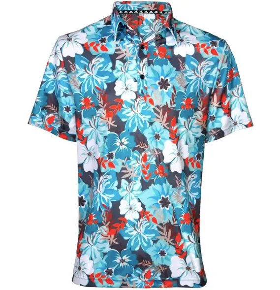 Tattoo Golf: Couple's Matching Aloha Golf Shirt -Teal/Orange