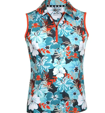 Tattoo Golf: Couple's Matching Aloha Golf Shirt -Teal/Orange