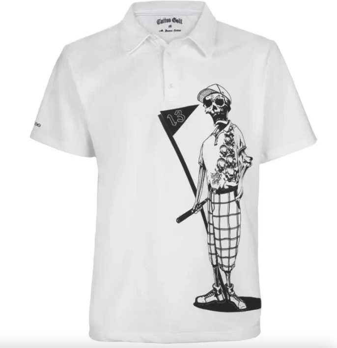 Tattoo Golf: Couple's Matching Mr. and Mrs. Bones Golf Shirts - White