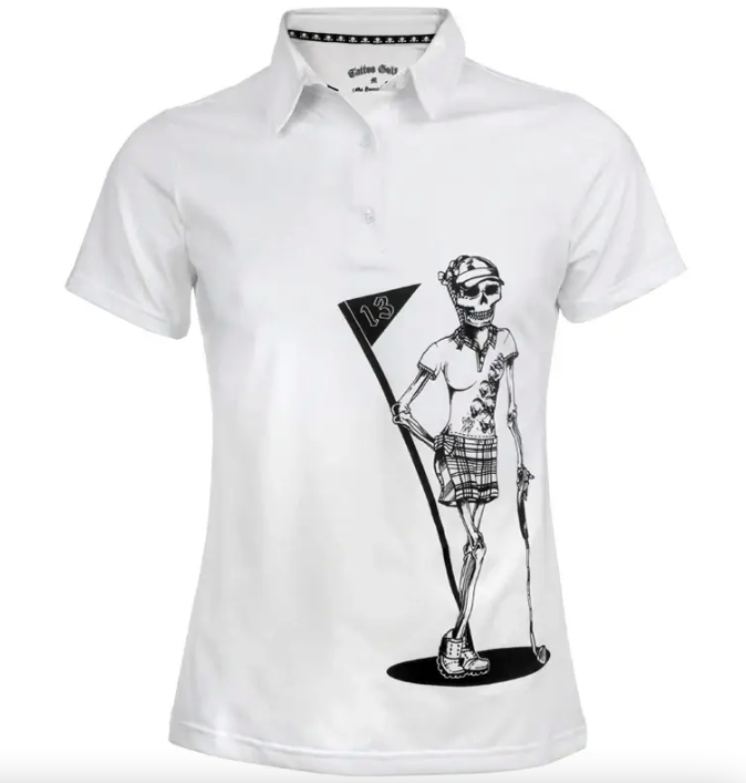 Tattoo Golf: Couple's Matching Mr. and Mrs. Bones Golf Shirts - White