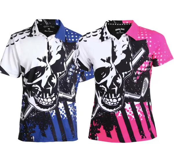 Tattoo Golf: Couple's Matching Blade Golf Shirts - Blue/Pink