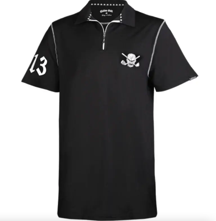 Tattoo Golf: Couple's Matching Lucky 13 Hybrid Zipper Golf Shirts - Black