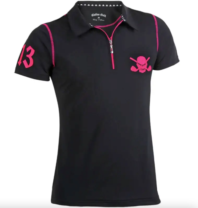 Tattoo Golf: Couple's Matching Lucky 13 Hybrid Zipper Golf Shirts - Black