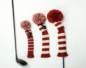 Just 4 Golf: Stripe Headcover Set - Crimson & Cream