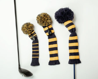 Just 4 Golf: Stripe Headcover Set - Navy & Gold