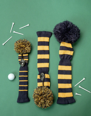 Just 4 Golf: Stripe Headcover Set - Navy & Gold