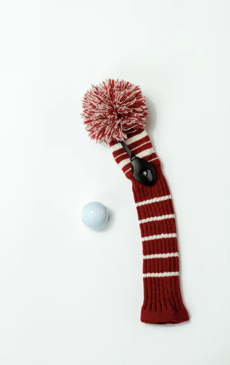 Just 4 Golf: Striped Hybrid Headcover - Crimson and Cream