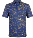 Tattoo Golf: Men's Aloha Cool-Stretch Golf Shirt - Vintage Hawaiian (Ocean Blue)
