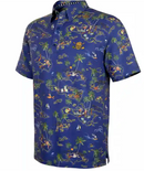 Tattoo Golf: Men's Aloha Cool-Stretch Golf Shirt - Vintage Hawaiian (Ocean Blue)