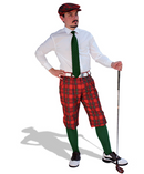 Golf Knickers: Men's Dress Shirt Golf Outfit - Royal Stewart & Green with Striped Green Tie