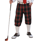 Golf Knickers: Men's Dress Shirt Golf Outfit - Black Stewart & White with Solid Red Tie