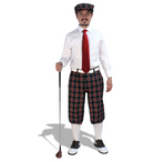 Golf Knickers: Men's Dress Shirt Golf Outfit - Navy Stewart & White with Solid Red Tie
