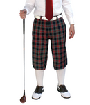 Golf Knickers: Men's Dress Shirt Golf Outfit - Navy Stewart & White with Solid Red Tie