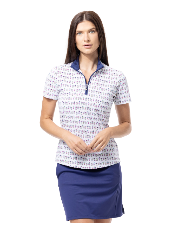 SanSoleil: Ladies Soltek Lux Short Sleeve Print Mock - 900628