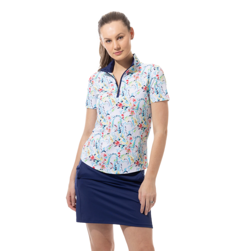 SanSoleil: Ladies Soltek Lux Short Sleeve Print Mock - 900628